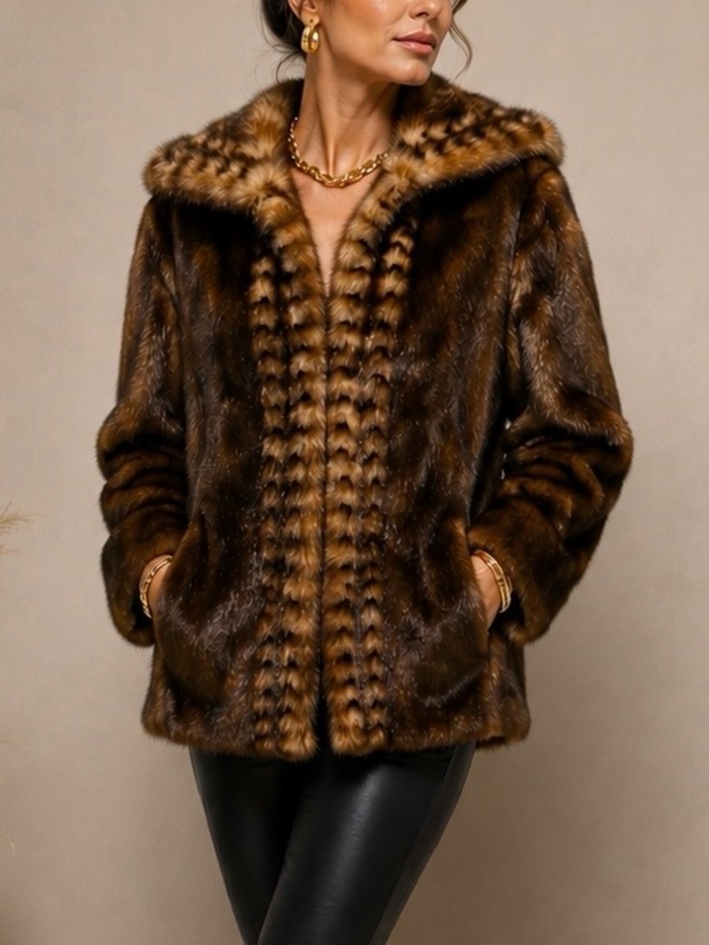 Pamela McCoy Faux Fur Short Coat Jacket Women Sz Large 25 inch long